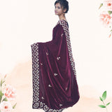 Handcrafted Velvet Silk Saree with Zardosi work - NawabiLehaja
