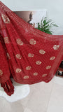 Aafrozah Deep Red Allover Gulab pattern heavy Badla work saree - NawabiLehaja