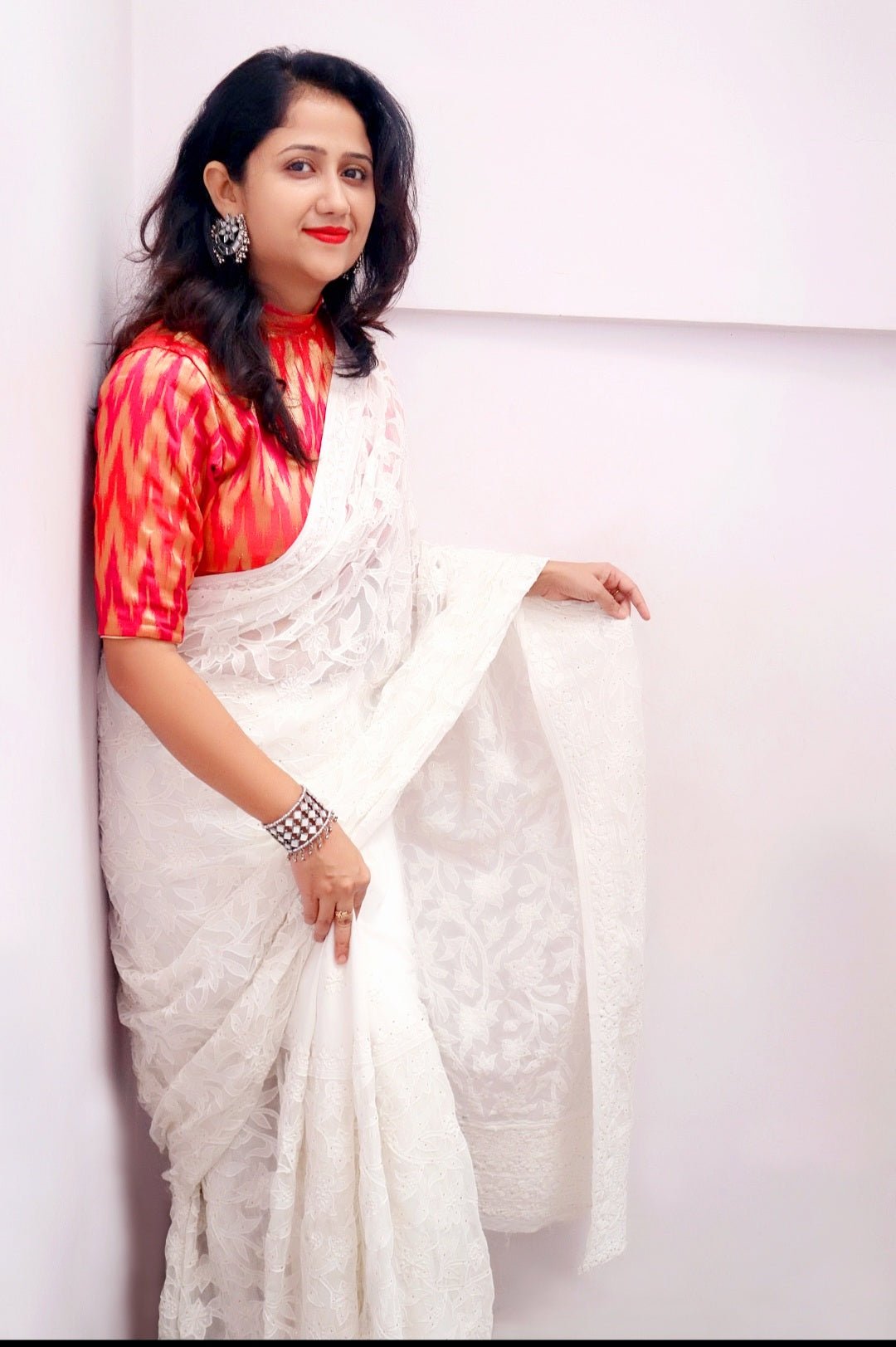 Blue Weaving Designer Lucknowi Chikankari Saree – Leemboodi