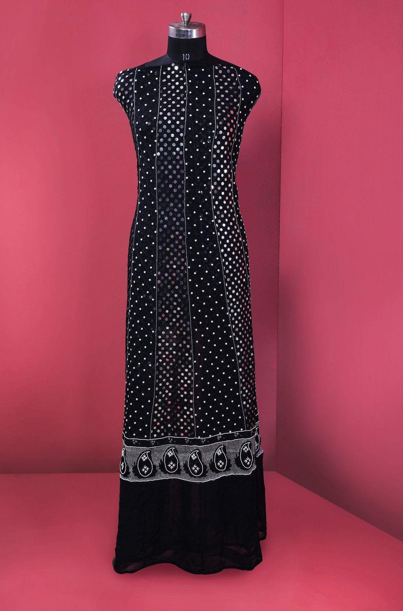 Black Pure Georgette Handcrafted Anarkali Suit Set - NawabiLehaja