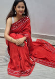 Deep Red Pure Chanderi Silk Saree - NawabiLehaja