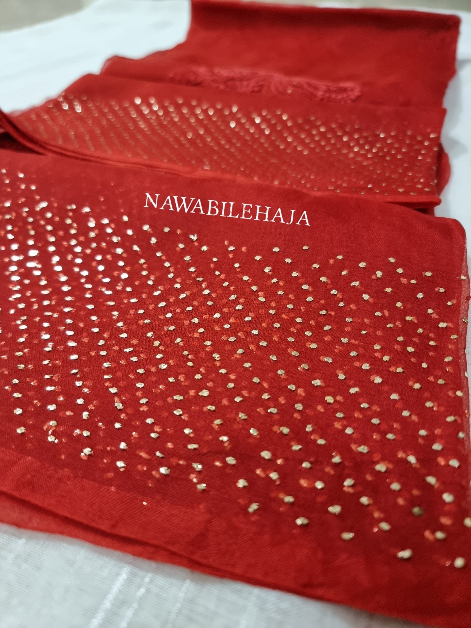 Deep red pure organza silk dupatta with handembroidered chikankari and mukaish work - NawabiLehaja