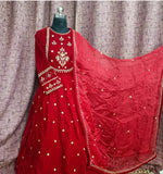 Deep Red Velvet handcrafted Anarkali with dupatta - NawabiLehaja