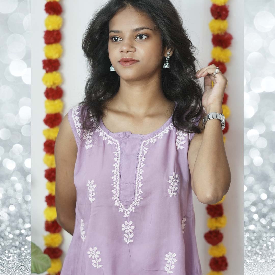 Ethnic Hand embroidered Sleeveless Top for Women with Chikankari Embroidery - NawabiLehaja
