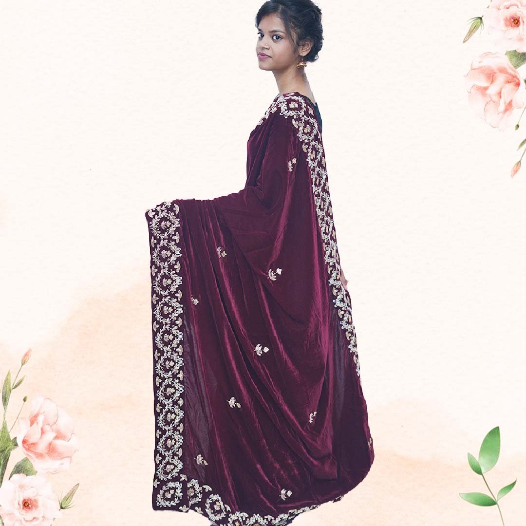 Handcrafted Velvet Silk Saree with Zardosi work - NawabiLehaja