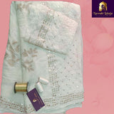 Ivory Pure Georgette handcrafted saree with gotta patti work - NawabiLehaja