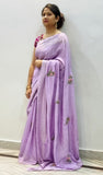 Lavender Chanderi silk saree with aari embroidery and mukaish work. - NawabiLehaja