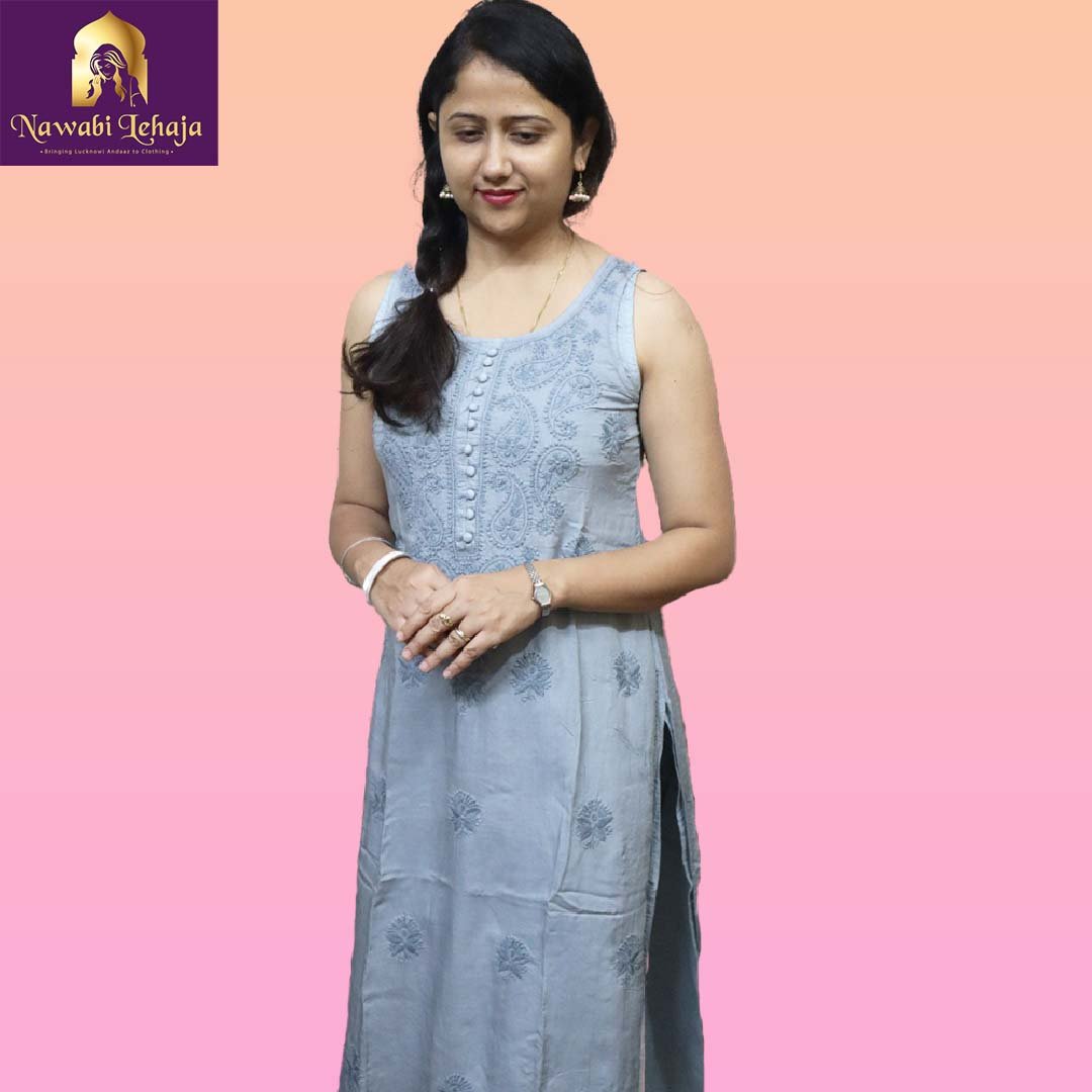Buy Grey Color Cotton Kurta Shirt Dress for Women, Beautiful Indian Style  Kurta for Summer, Handmade Chikankari Kurti for Women (S) at Amazon.in
