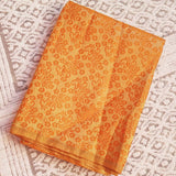 Olive Color Handloom Metallic Linen Saree with Orange Banarasi Patch Border - NawabiLehaja