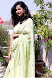 Pista green Chanderi silk saree with chikankari and gotta patti work - NawabiLehaja