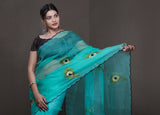 Pure Organza Handcrafted Aari embroidery with Cutwork border saree - NawabiLehaja