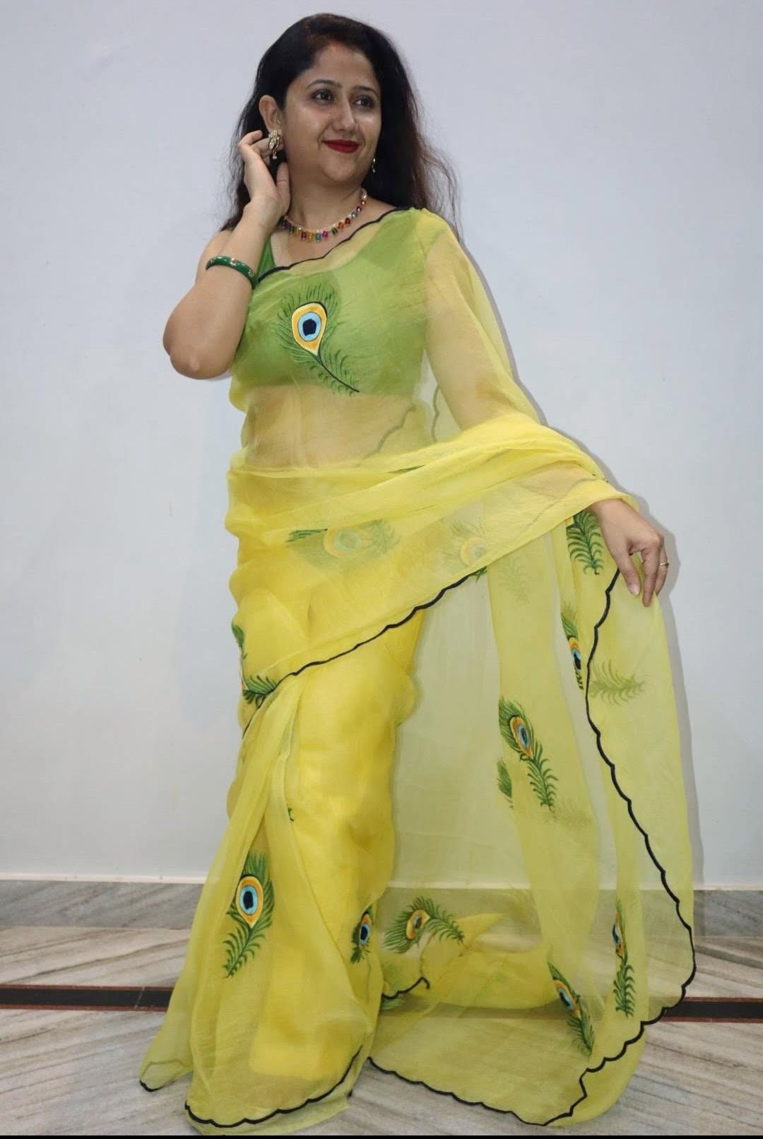 Pure Organza handembroidered aari embroidery with cutwork border saree - NawabiLehaja