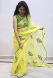 Pure Organza handembroidered aari embroidery with cutwork border saree - NawabiLehaja