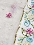 Pure Organza off white silk dupatta with aari and zardosi embroidery - NawabiLehaja