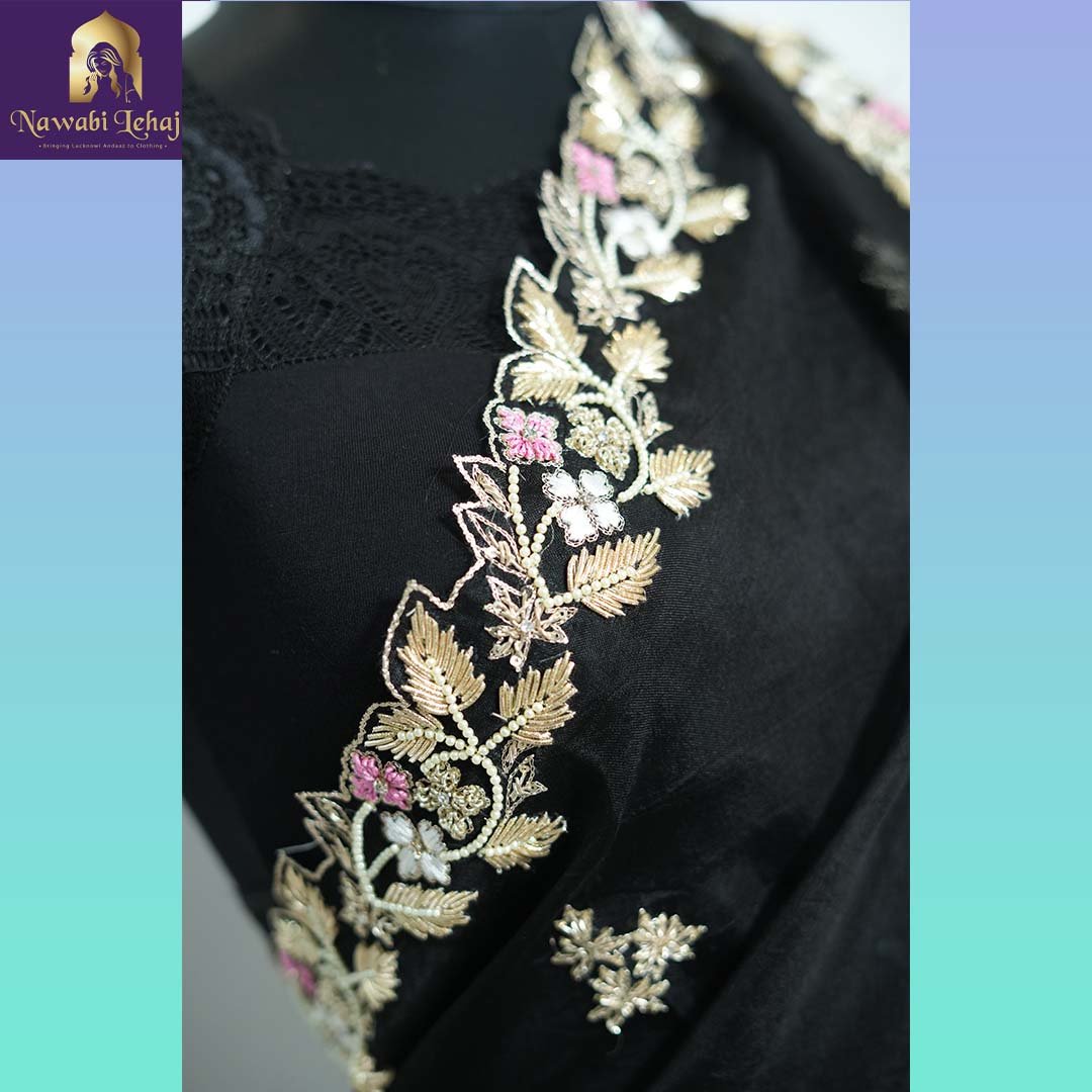 Pure Organza Silk Handcrafted Zardozi Work Saree - NawabiLehaja
