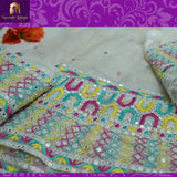 Pure Organza Silk Handcratfed Aari Embroidered Multicolor Lehenga set - NawabiLehaja