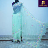 Pure Organza Silk Saree with handcrafted Parsi Gara and Aari Work - NawabiLehaja