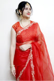 Red Organza saree with Gotta Patti work and aari embroidery - NawabiLehaja
