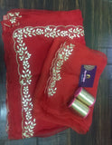Red Organza saree with Gotta Patti work and aari embroidery - NawabiLehaja